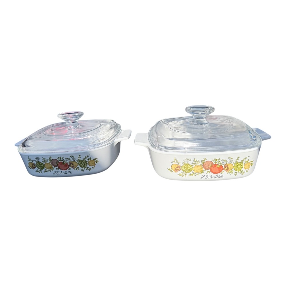 VTG Corning Ware L'Echalote Casserole Dish Set 1 Quart A-1-B White‎ Vegetables